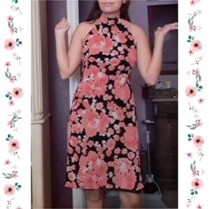 Evan Picone Size 6 Vintage Cherry Blossom Print Halter Neck Cocktail Dress